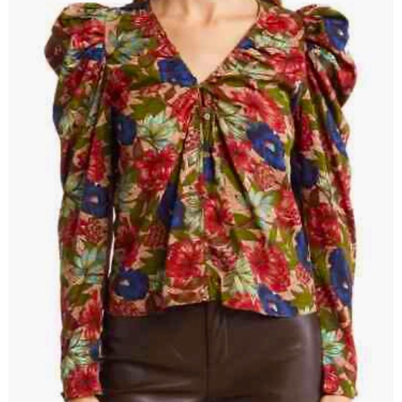 NWT WALTER BAKER Vanessa Puff Long Sleeve Royal Garden Floral  Top Blousell - Picture 1 of 3